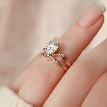 Round Cut Twig Nature Inspired Moissanite Engagement Ring For Her