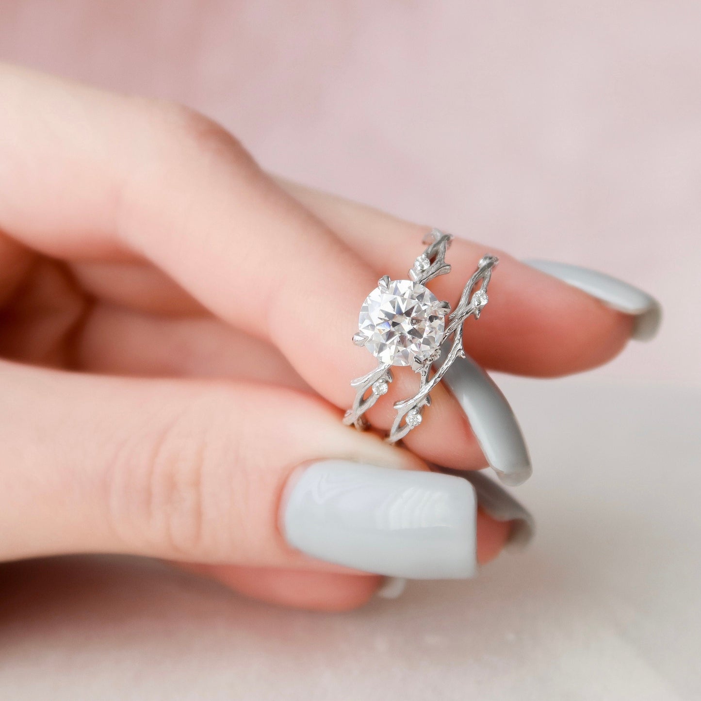 Round Cut Twig Nature Inspired Moissanite Engagement Ring For Her