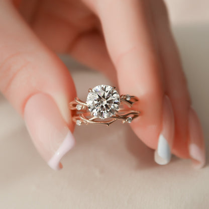 Round Cut Twig Nature Inspired Moissanite Engagement Ring For Her