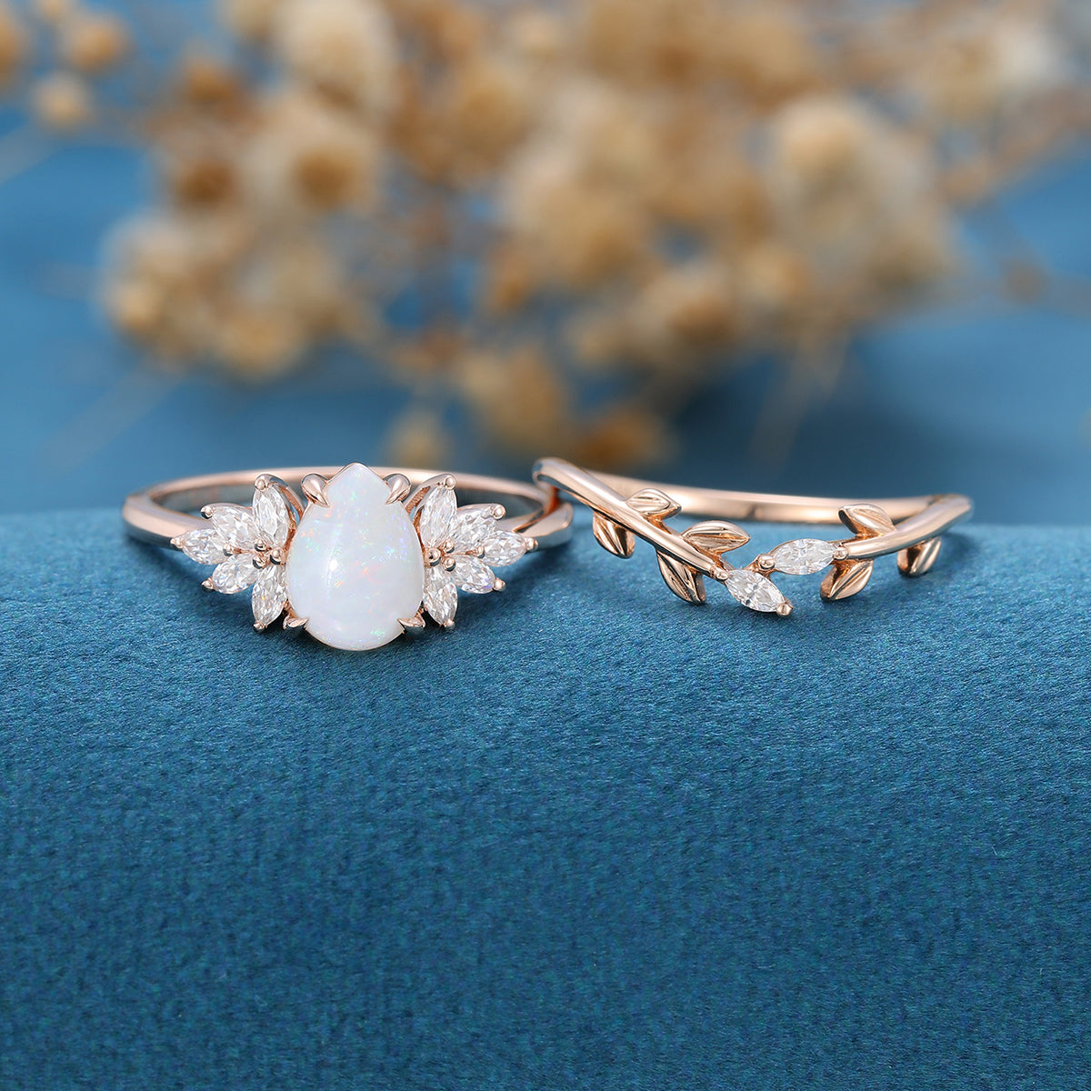 Pear Cut Opal Cluster  Bridal Engagement Ring Set Ring For Women Minimalist