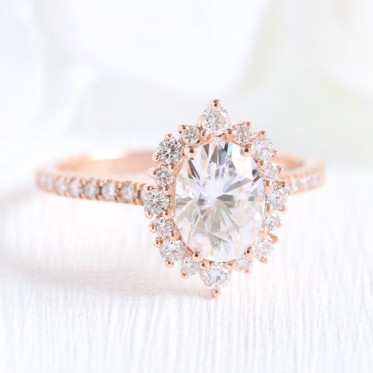 Oval Cut Moissanite Halo Bridal Ring Set Engagement Ring