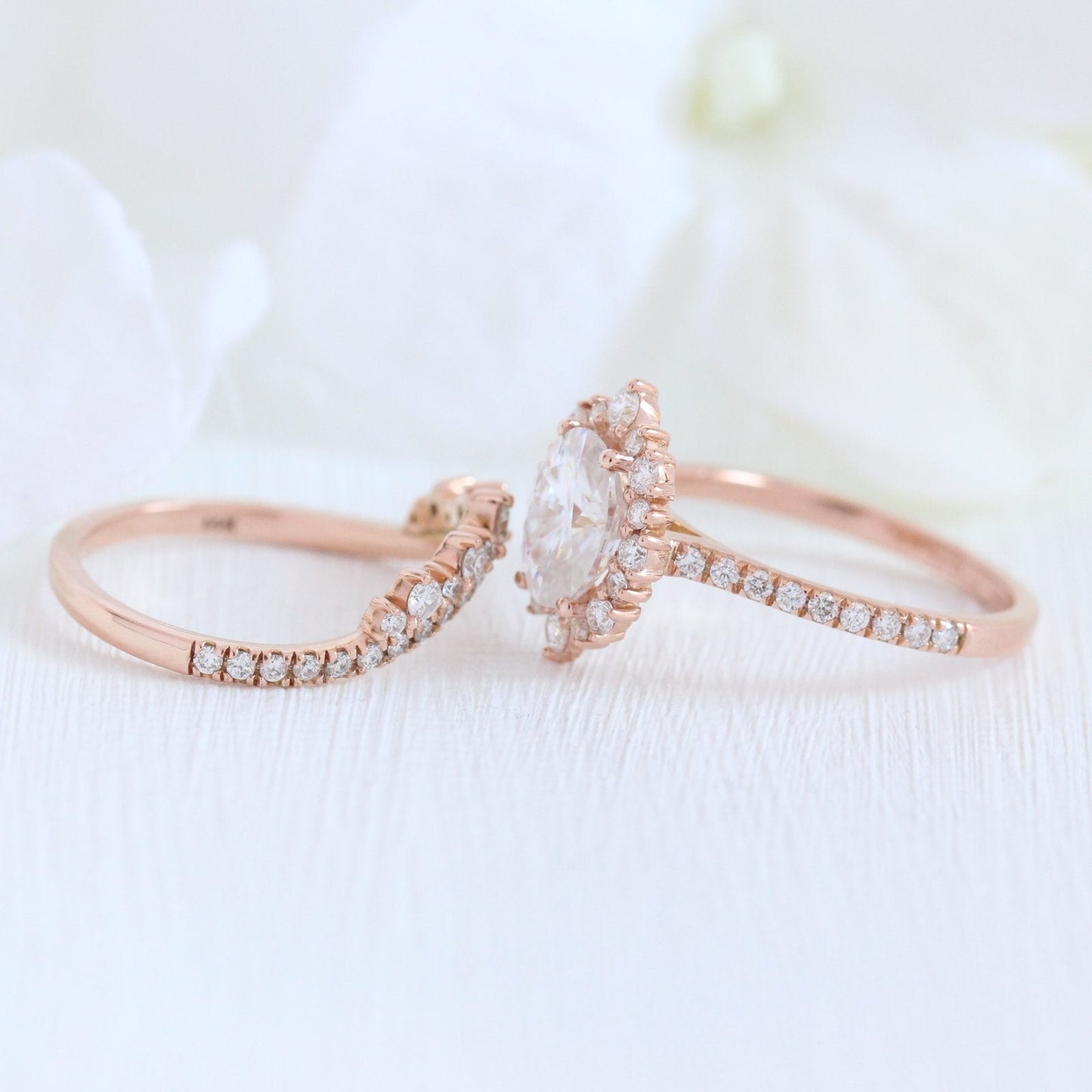 Oval Cut Moissanite Halo Bridal Ring Set Engagement Ring