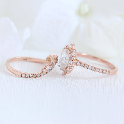 Oval Cut Moissanite Halo Bridal Ring Set Engagement Ring