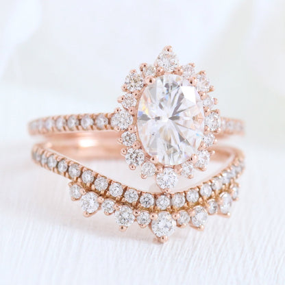 Oval Cut Moissanite Halo Bridal Ring Set Engagement Ring