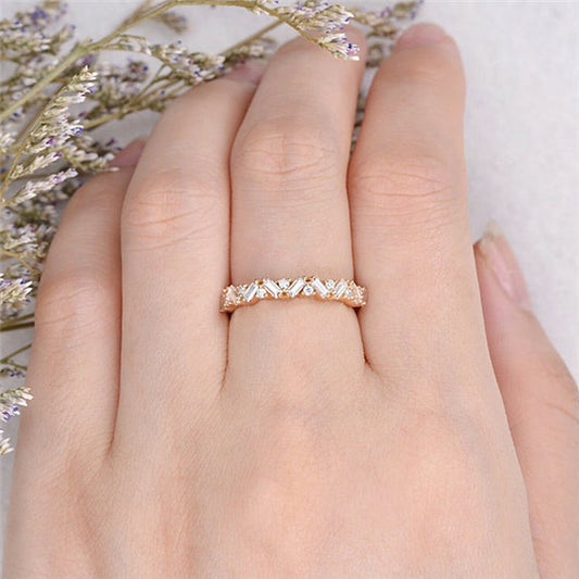 1.20CTW Baguette & Round Brilliant Cut Half Eternity Wedding Band - Eurus engagement rings