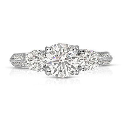 Three Stone Round cut Moissanite Diamond Engagement Ring / Wedding Ring With Durable Side Prongs