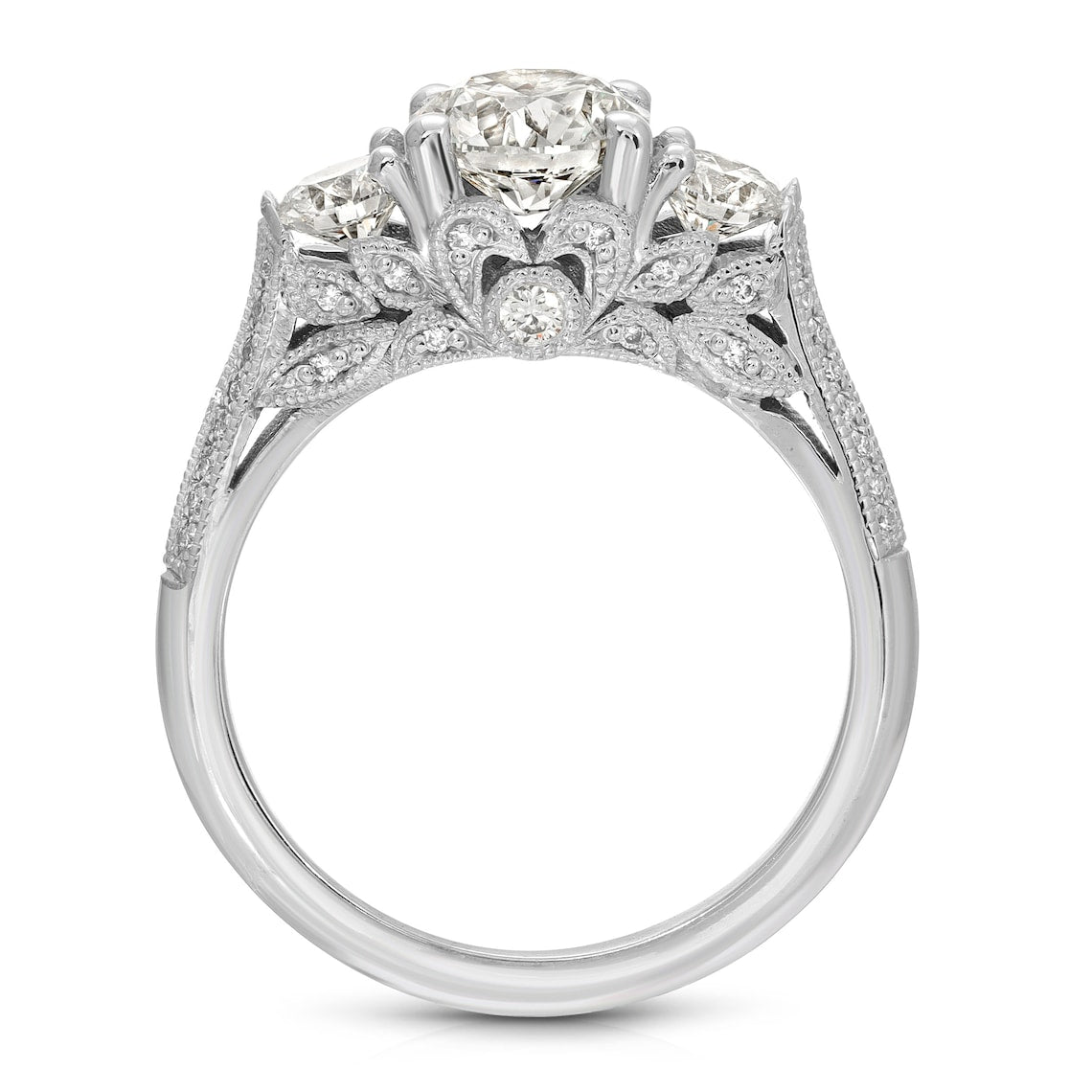 Three Stone Round cut Moissanite Diamond Engagement Ring / Wedding Ring With Durable Side Prongs