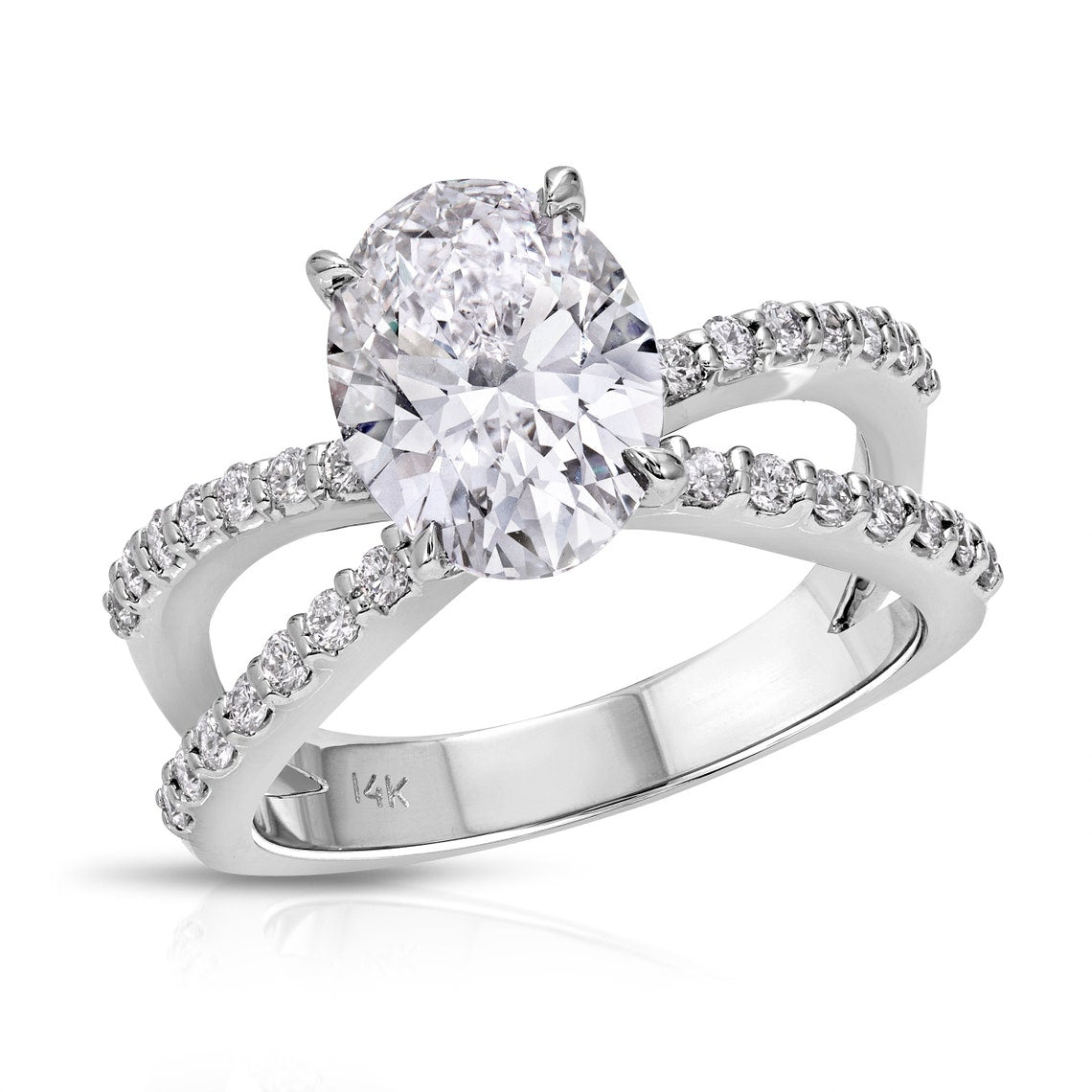 Oval Cut Solitaire Split Shank Moissanite Diamond Engagement Ring