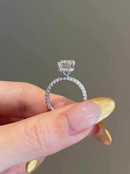 Emerald Cut Hidden Halo Moissanite Diamond Engagement Ring