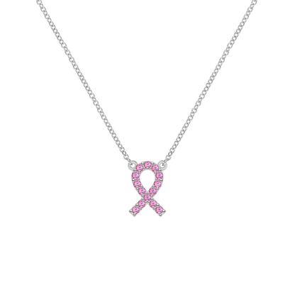 Pink Ribbon Necklace, Diamond Necklace, Birthstone Necklace, Gift For Her, Delicate Necklace,gift for women, Birthday Gift