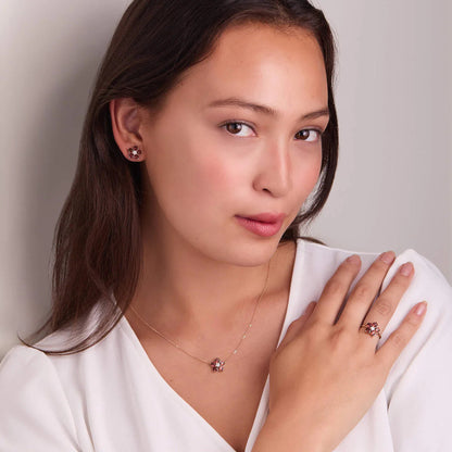 1.45CT Round Garnet Diamond Necklace, January Birthstone, Flower Necklace, Delicate Necklace, Gift For Mom, Baby Shower Gifts, Charm Necklace