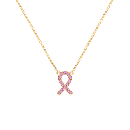 Pink Ribbon Necklace, Diamond Necklace, Birthstone Necklace, Gift For Her, Delicate Necklace,gift for women, Birthday Gift
