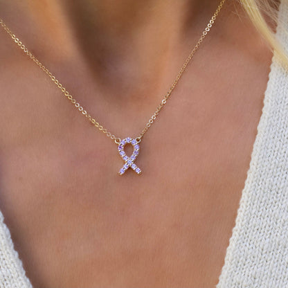 Pink Ribbon Necklace, Diamond Necklace, Birthstone Necklace, Gift For Her, Delicate Necklace,gift for women, Birthday Gift