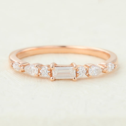 Pear, Baguette, Marquise & Round Shaped Moissanite Multi Stones Eternity Wedding Band