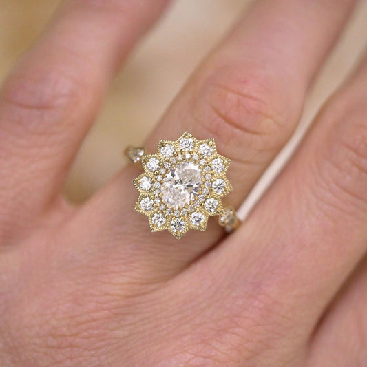 0.75 Ct Oval Cut Moissanite Diamond Vintage Engagement Ring