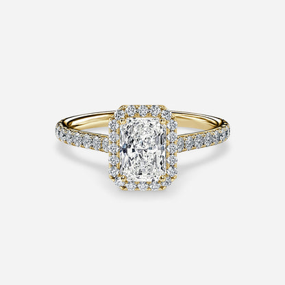 Radiant Cut Moissanite Halo Pave Setting Engagement Ring Side Stone Ring