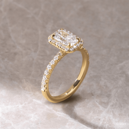 Radiant Cut Moissanite Halo Pave Setting Engagement Ring Side Stone Ring