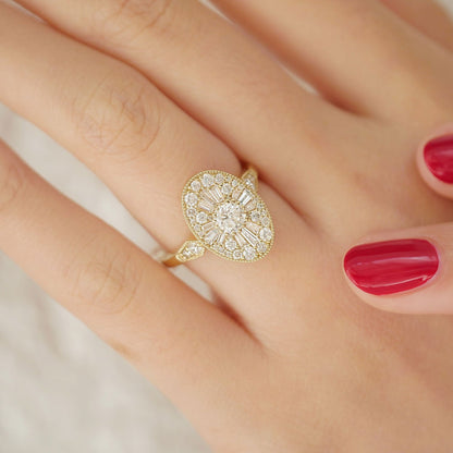 0.35 Ct Round Cut Moissanite Diamond Vintage Engagement Ring