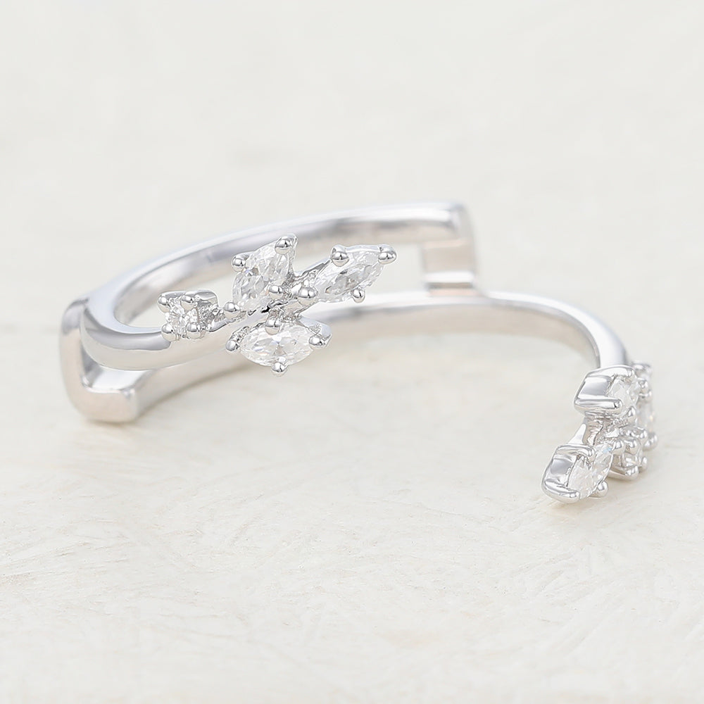 Round & Marquise Shaped Moissanite Open Wedding Band Unique Band