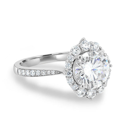 1.35 CT Round Cut Moissanite Halo Pave Setting Engagement Ring - Eurus engagement rings