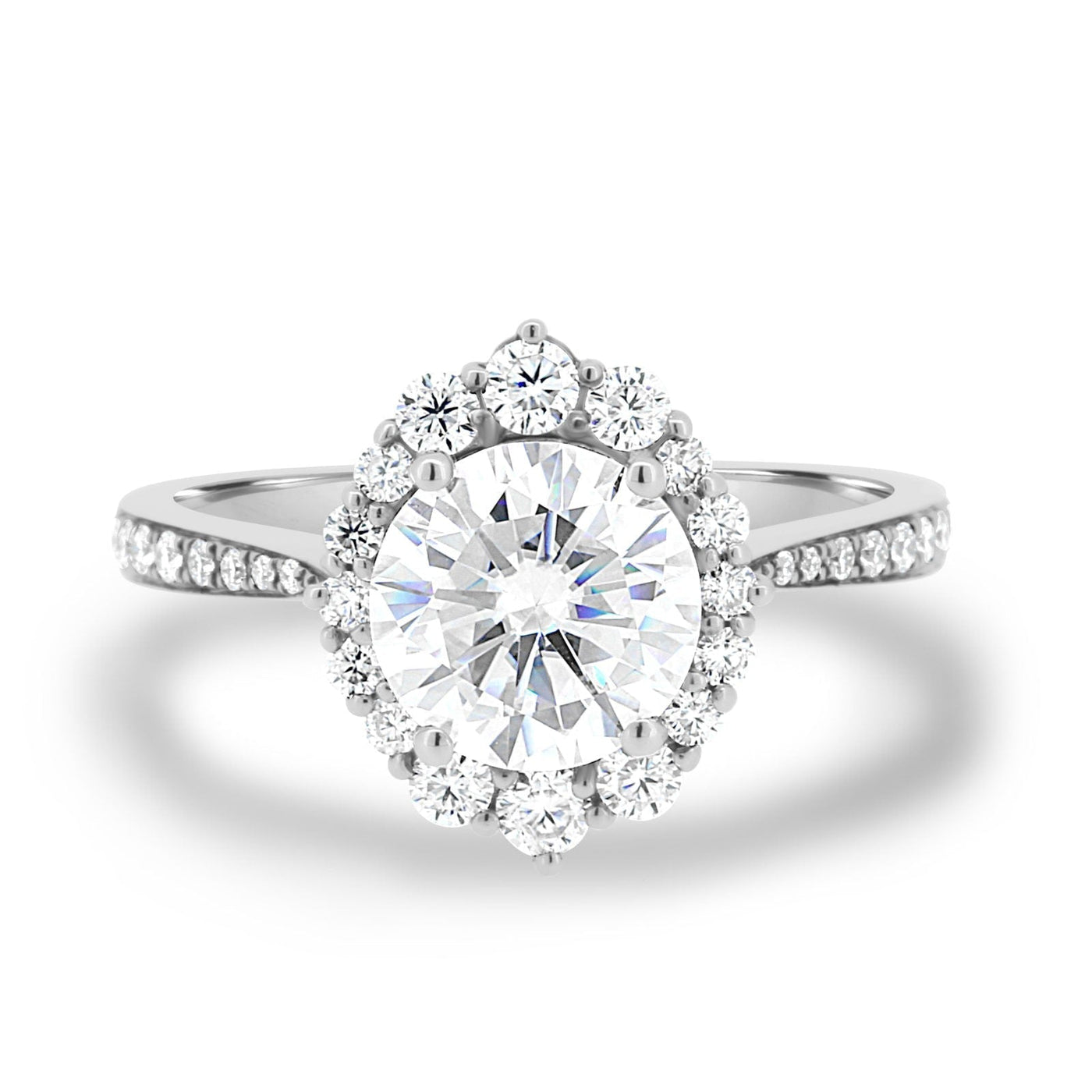 1.35 CT Round Cut Moissanite Halo Pave Setting Engagement Ring - Eurus engagement rings