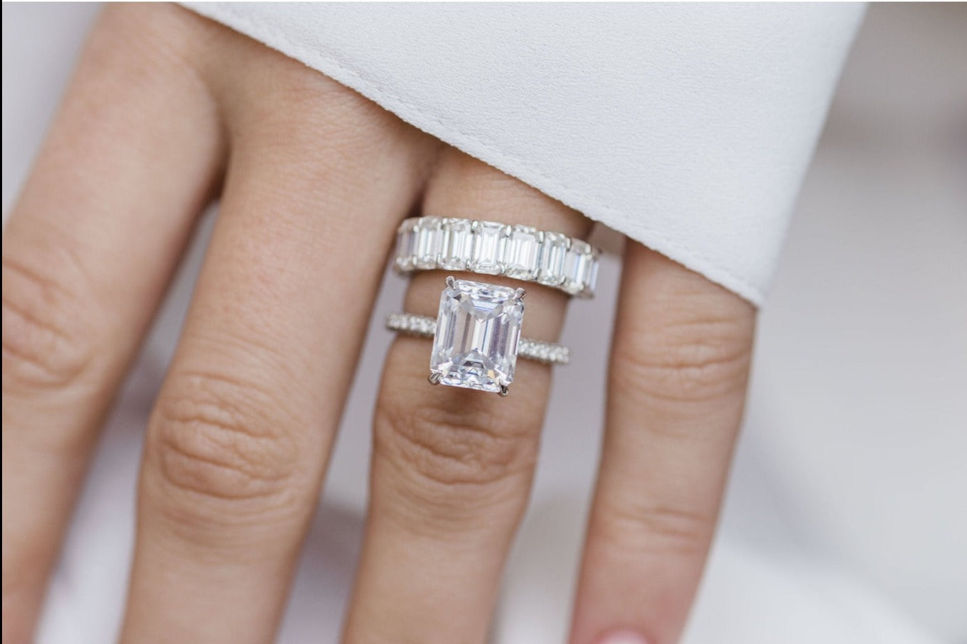 3.25 CT Emerald Cut Moissanite Hidden Halo Pave Engagement Ring - Eurus engagement rings