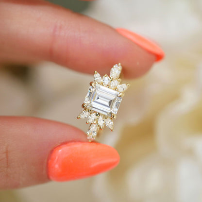 2.5 Ct Emerald Cut Moissanite Diamond Engagement Ring For Her