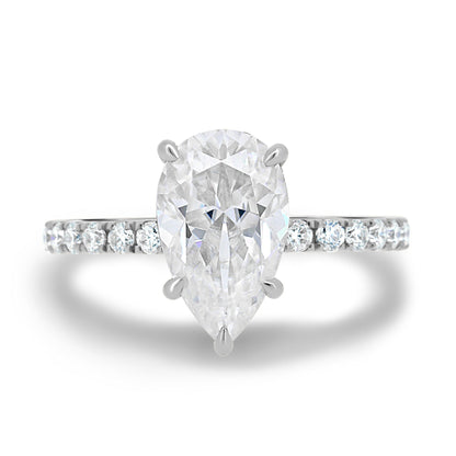 2.80 CT Pear Moissanite Hidden Halo Pave Setting Engagement Ring - Eurus engagement rings