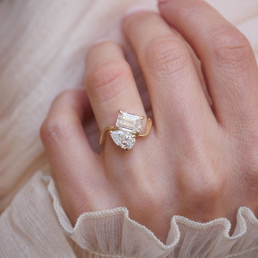 3.5 Ct Toi Et Moi Moissanite Diamond Solitaire Engagement Ring