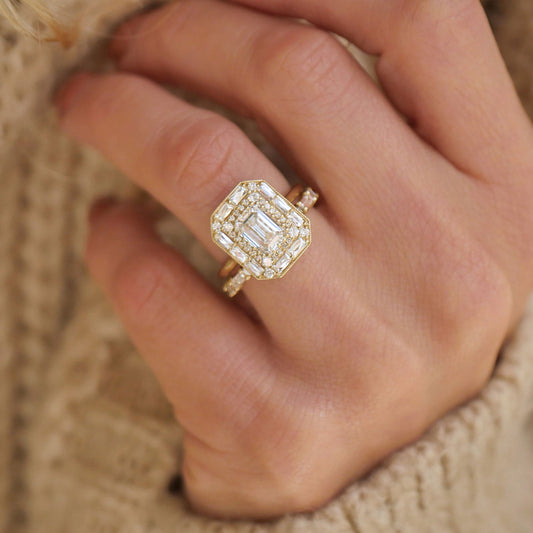 2.0 Ct Emerald Cut Moissanite Diamond Vintage Engagement Ring For Her