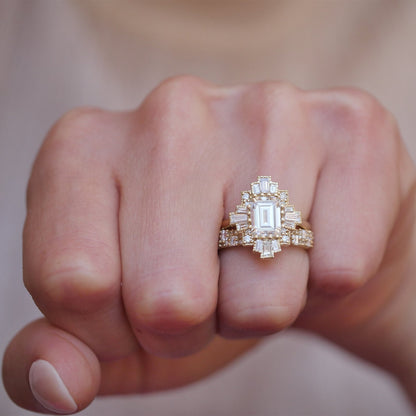 1.75 Ct Emerald Cut Moissanite Diamond Vintage Engagement Ring