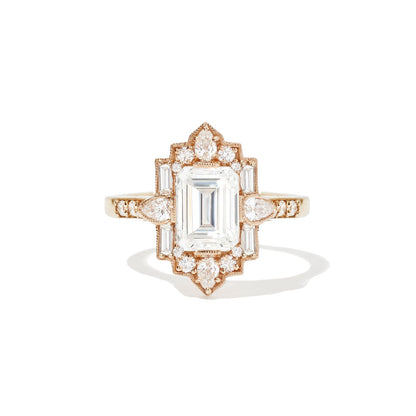 1.50 Ct Emerald Cut Moissanite Diamond Vintage Halo Engagement Ring