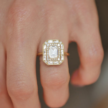 2.0 Ct Emerald Cut Moissanite Diamond Vintage Engagement Ring For Her