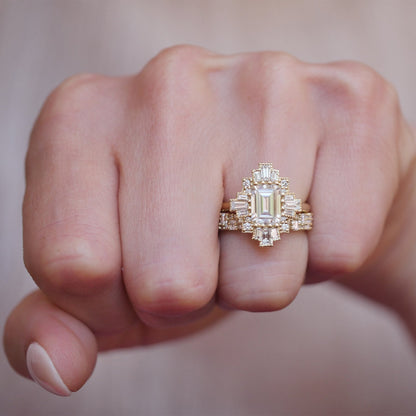 1.75 Ct Emerald Cut Moissanite Diamond Vintage Engagement Ring