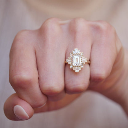 1.75 Ct Emerald Cut Moissanite Diamond Vintage Engagement Ring