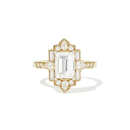 1.50 Ct Emerald Cut Moissanite Diamond Vintage Halo Engagement Ring