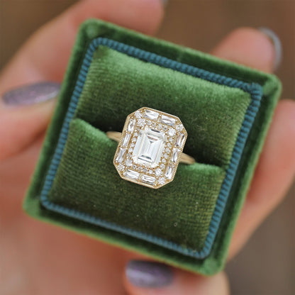 2.0 Ct Emerald Cut Moissanite Diamond Vintage Engagement Ring For Her