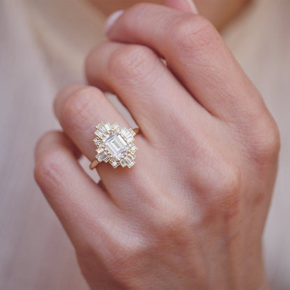 1.75 Ct Emerald Cut Moissanite Diamond Vintage Engagement Ring