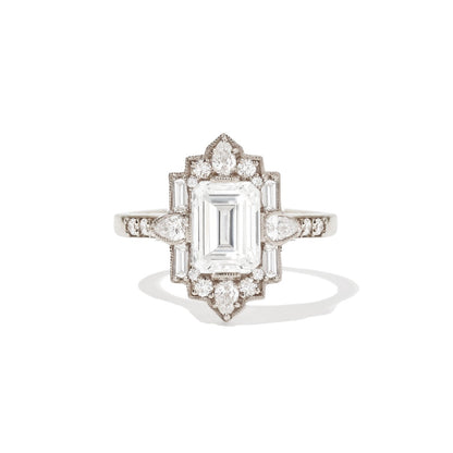 1.50 Ct Emerald Cut Moissanite Diamond Vintage Halo Engagement Ring