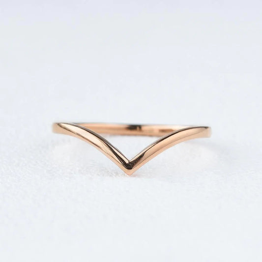 Rose Solid Gold V Shaped Curved Perfect Stacking Band for All Rings