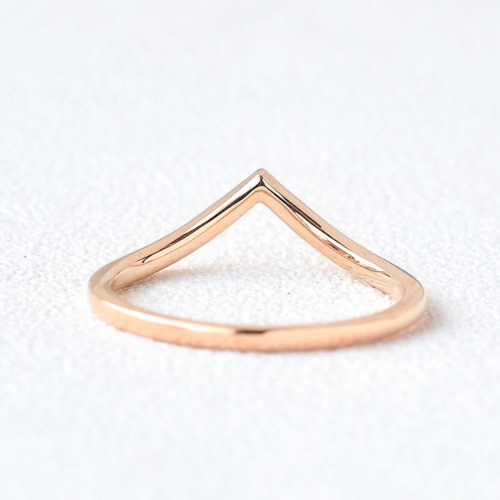 Rose Solid Gold V Shaped Curved Perfect Stacking Band for All Rings