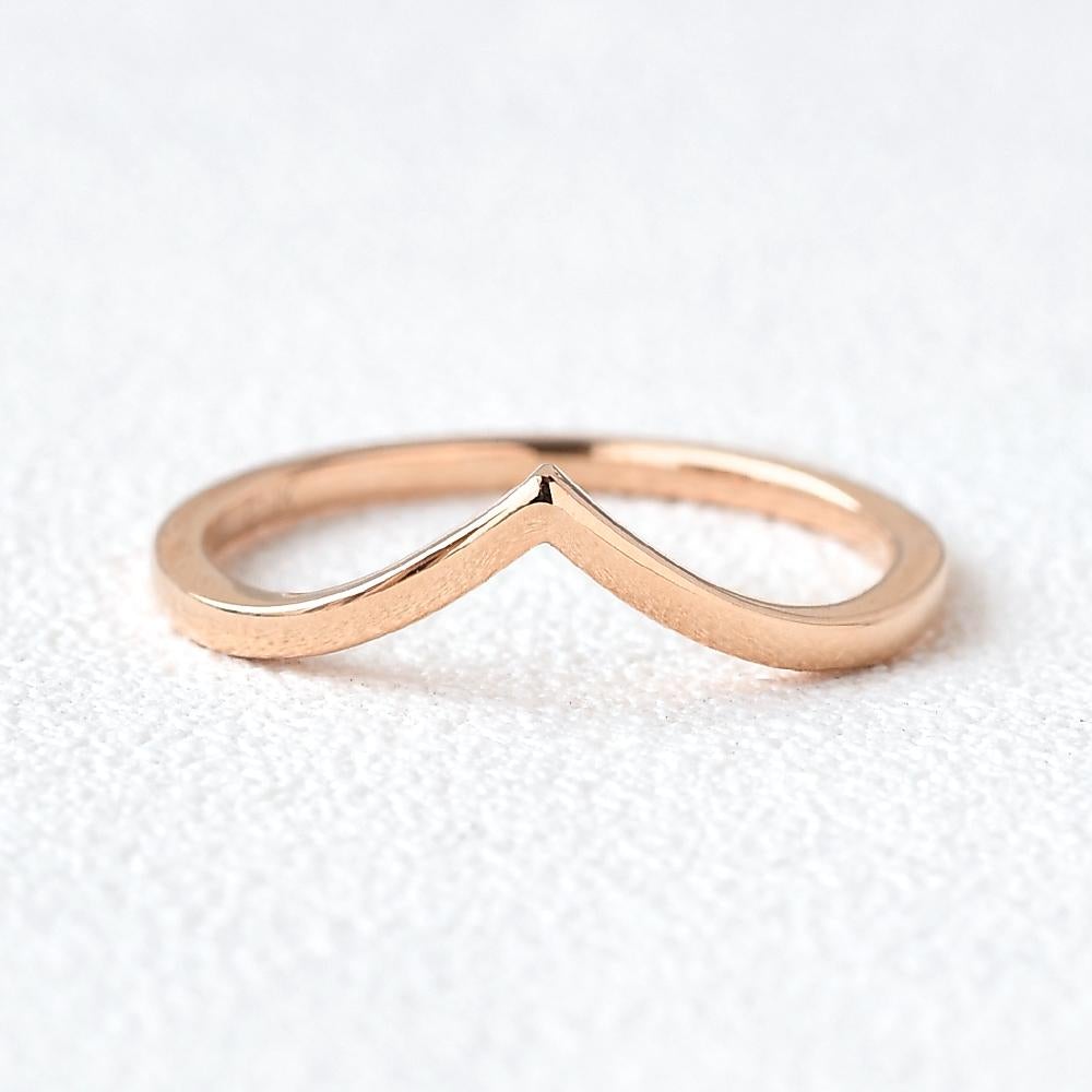 Rose Solid Gold V Shaped Curved Perfect Stacking Band for All Rings