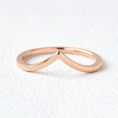 Rose Solid Gold V Shaped Curved Perfect Stacking Band for All Rings