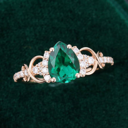 Pear Cut Green Stone Unique Design Engagement Ring For Women