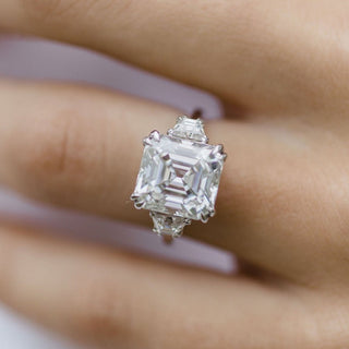 Asscher Cut Three Stone Moissanite Diamond Engagement Ring