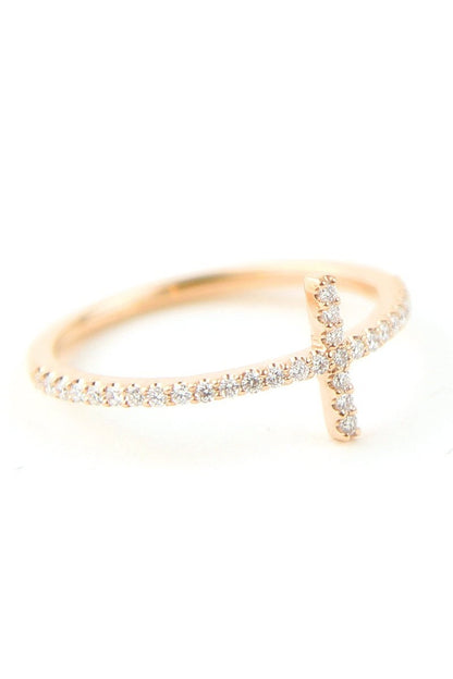 0.1CT Round Cross Moissanite Diamond Wedding Band In Solid Gold