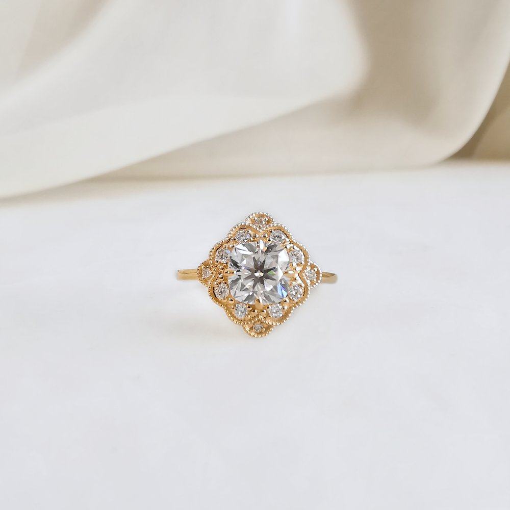 1.0 CT Cushion Cut Moissanite Art Deco Engagement Ring - Eurus engagement rings