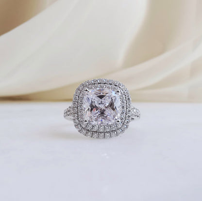 3.0 CT Cushion Cut Moissanite Double Halo Engagement Ring - Eurus engagement rings