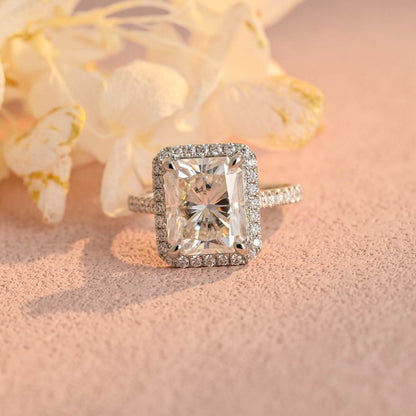 Radiant Moissanite Halo Engagement Ring Vintage Ring For Her