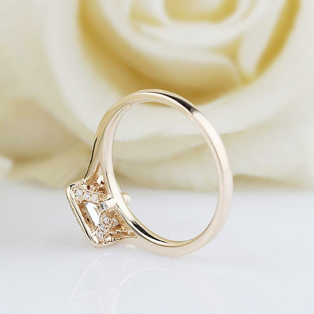 Princess Cut Unique Halo Moissanite Diamond Engagement Ring Valentine Gift For Her